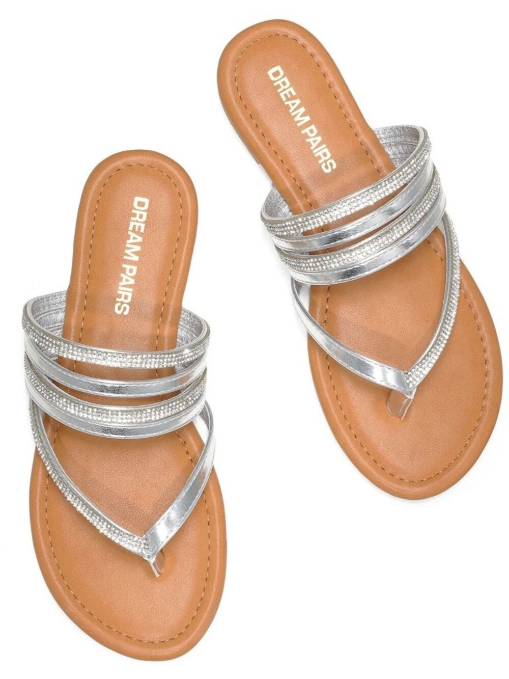 Dream Pairs Size 8.5 Thong Sandals Silver Straps Rhinestone Embellished